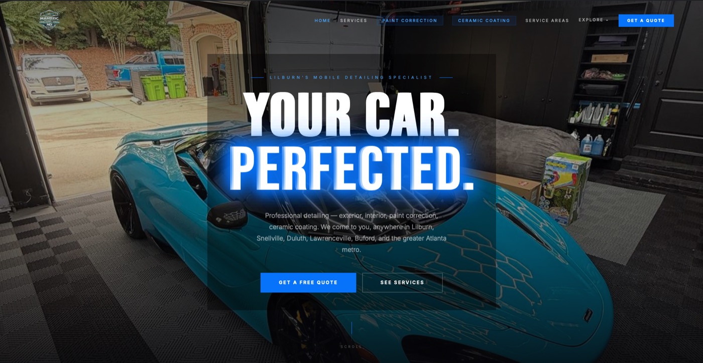 Mandzic Detailing website homepage