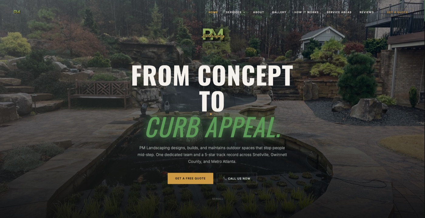 PM Landscaping website homepage