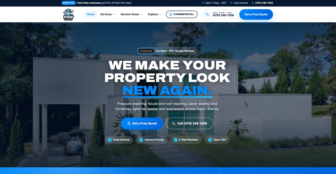POW Pressure Washing website homepage